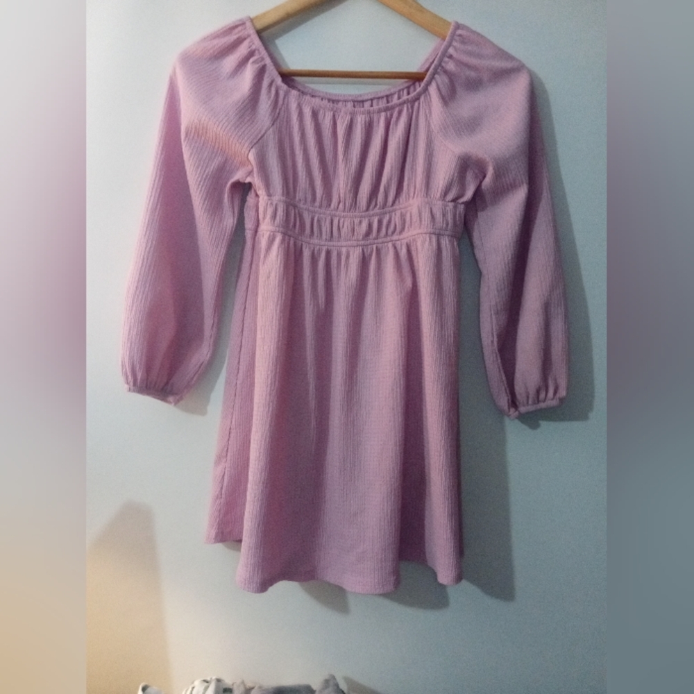 Eyeshadow Girls Light Pink Long Sleeve Smocked Waist Gauze Dress size 14
